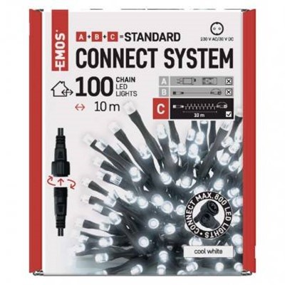 Emos/ D1AC03 Standard LED spojovací vánoční řetěz, 10 m, venkovní i vnitřní, studená bílá, časovač