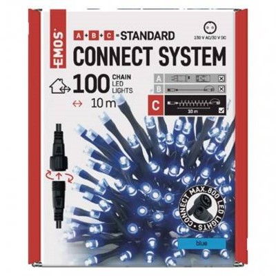 Emos/ D1AB01 Standard LED spojovací vánoční řetěz, 10 m, venkovní i vnitřní, modrá, časovač