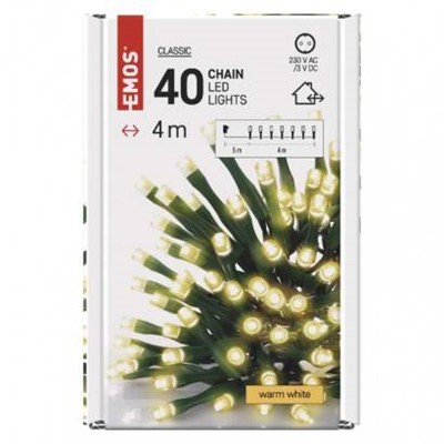 emos/ D4AW01 LED vánoční řetěz, 4 m, venkovní i vnitřní, teplá bílá, časovač