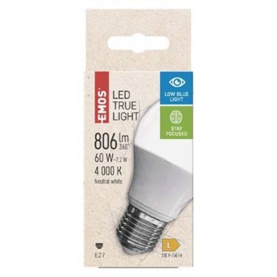 Emos/ZQ5145 LED žárovka True Light 7,2W E27 neutrální bílá  Lighting