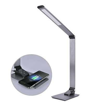 Solight /  LED stolní lampička stmívatelná, 10W, indukční nabíjení, změna chromatičnosti, hliník, šedá