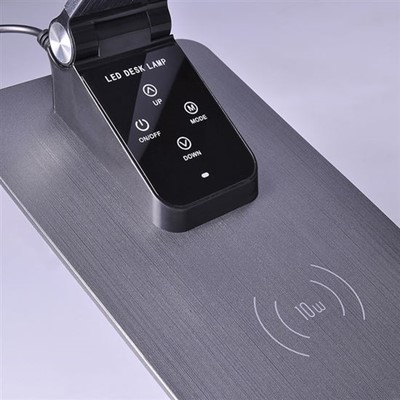 Solight /  LED stolní lampička stmívatelná, 10W, indukční nabíjení, změna chromatičnosti, hliník, šedá