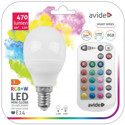 Avide- LED žárovka SMART E14 4,9W s ovládáním  RGB