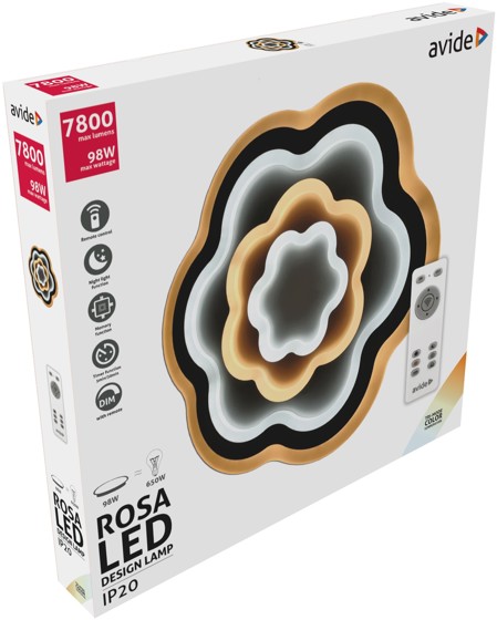 Avide /design ROSA - LED stropní svítidlo v bílé barvě s dálkovým ovladačem 3000K - 6400K, 90W, 7684lm