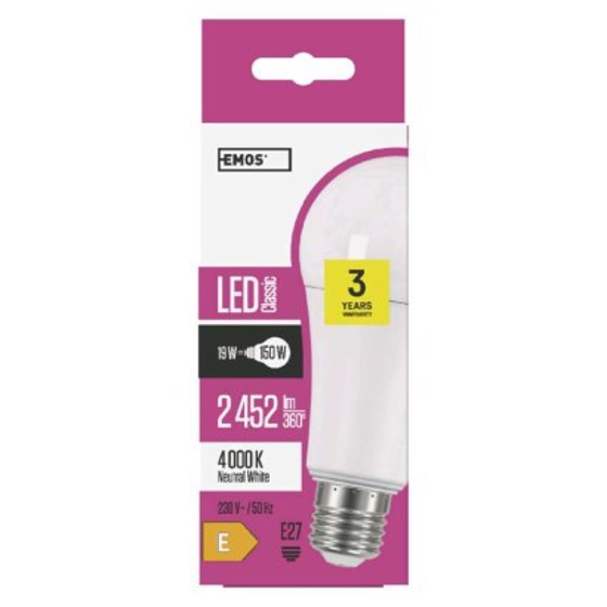 Emos/ ZQ5184 LED žárovka Classic A67 19W E27 neutrální bílá Lighting