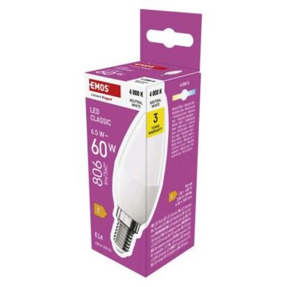 Emos/ LED žárovka Classic svíčka / E14 / 6,5 W (60 W) / 806 lm / neutrální bílá