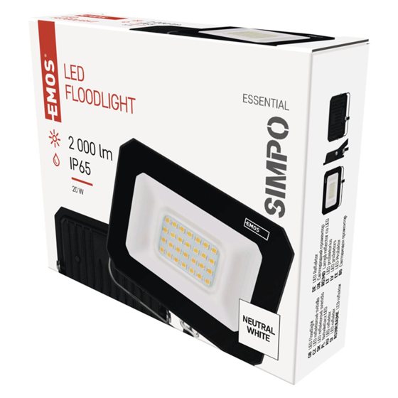 Emos/ LED reflektor SIMPO 20 W, černý, neutrální bílá