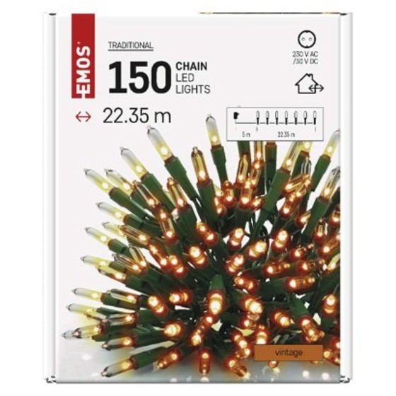 Emos/ LED vánoční řetěz – tradiční, 22,35 m, venkovní i vnitřní, vintage
