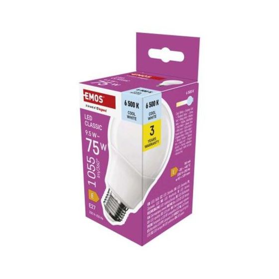 Emos/ LED žárovka Classic A60 / E27 / 9,5 W (75 W) / 1055 lm / studená bílá