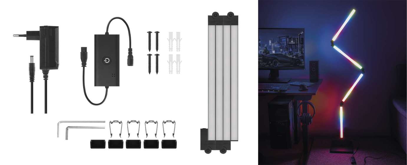 Emos/GoSmart LED stojací lampa, černá, 175 cm, teplá bílá / RGBIC WiFi