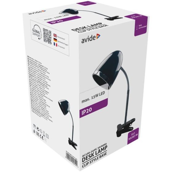 Avide/ Stolní lampa Basic Clip Black E27 Max. 15W