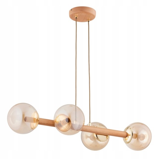 Alfa/Lampa lustr s dřevěnou lištou a skleněnými stínítky ROSARI 63350A