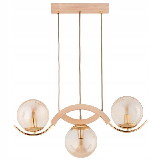 Alfa/Dřevěná závěsná lampa 3xE14 sklo jantarová LIMA Alfa moderní