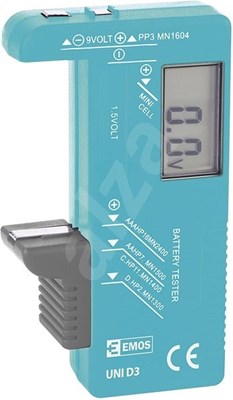 Měřič baterií, určeno pro AA/ AAA/ C/ D/ 9V a knoflíkové 1.5V, LCD displej